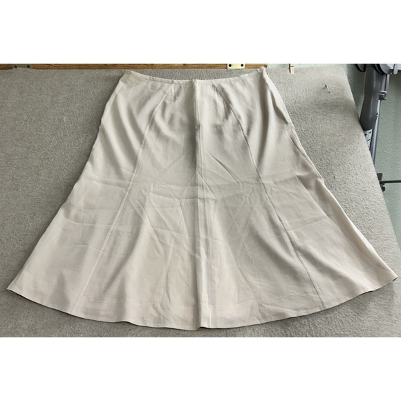 TSE Beige A-Line Silk Midi Skirt Sz 14 Lined Back Zipper Versatile Neutral - Picture 5 of 6